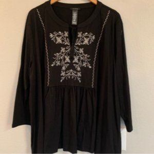 Avon black cotton blend peasant blouse with embroidery 2X